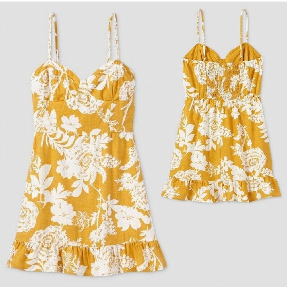 NWOT Floral Mustard and White Dress, Size: L